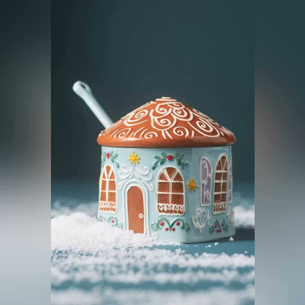 ANTHROPOLOGIE GINGERBREAD STONEWARE MUG AND SUGAR BOWL PURPLE BLUE NEW - Picture 12 of 13